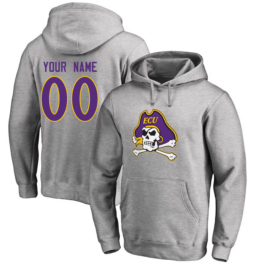 Custom ECU Pirates Name And Number College Hoodie-Gray - Click Image to Close
